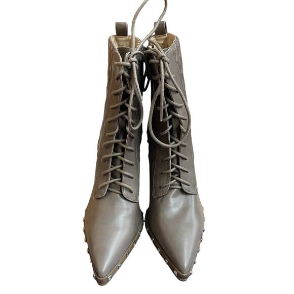 Charles David Women's Fashion Boots 7.5 Taupe Lace Up Point Toe NEW Block Heel - Picture 10 of 11